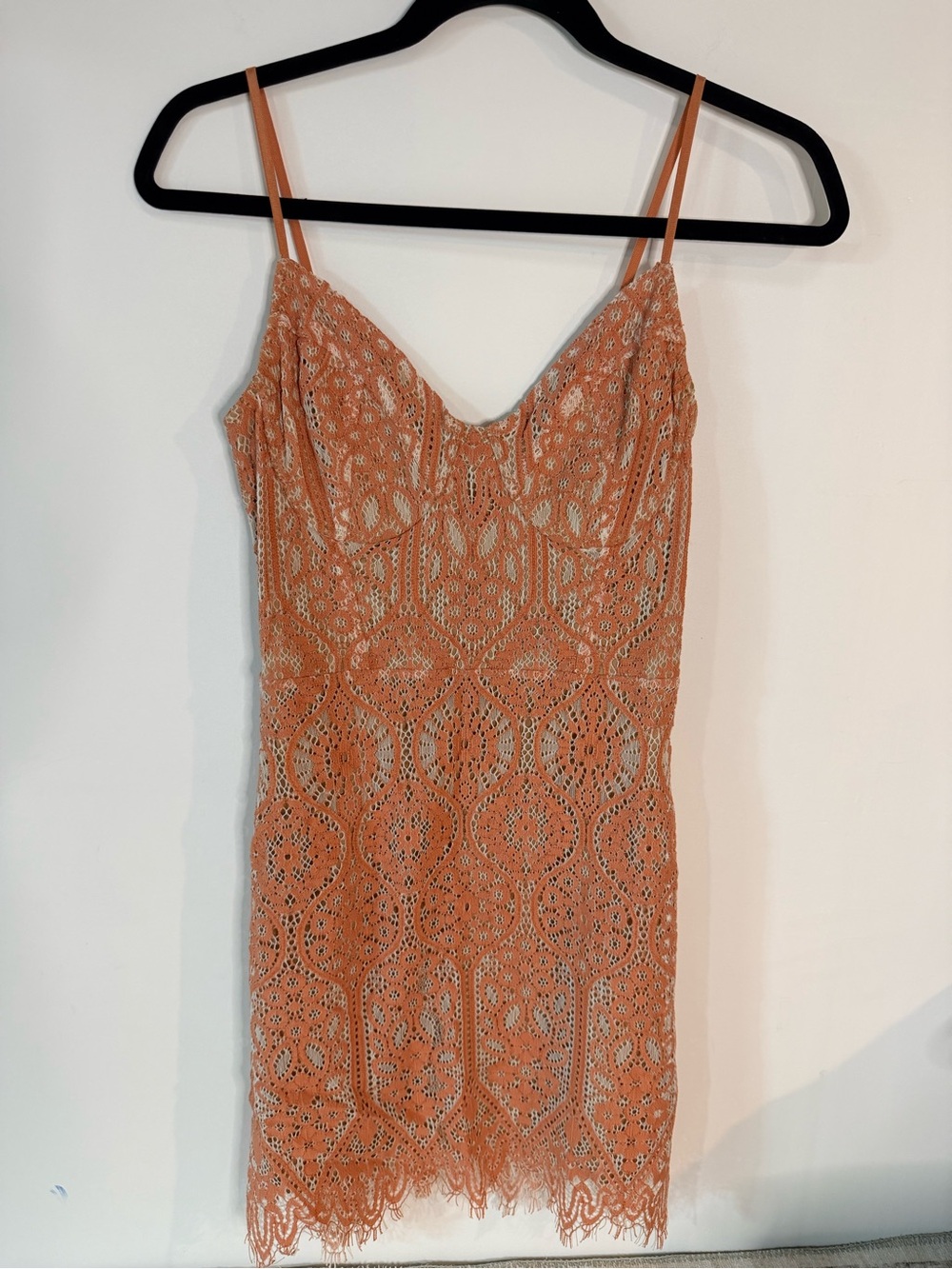 Express peach lace overlay sheath dress built in bra